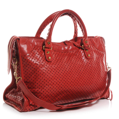 Balenciaga Agneau Laser Cut Cross Classic Gold Hardware City Tomate 3 of 11