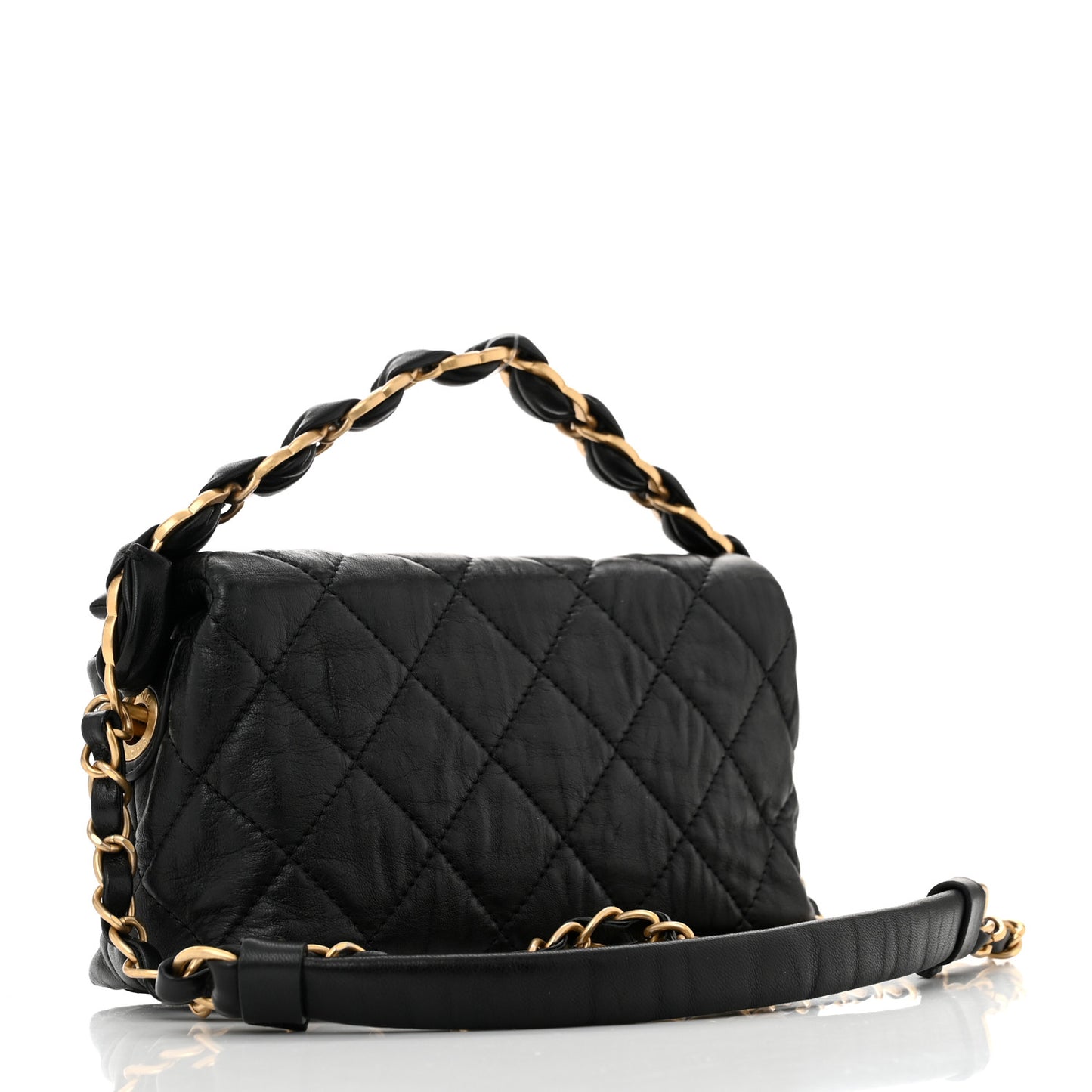 Crumpled Lambskin Quilted Small CC Links Shoulder Bag Black