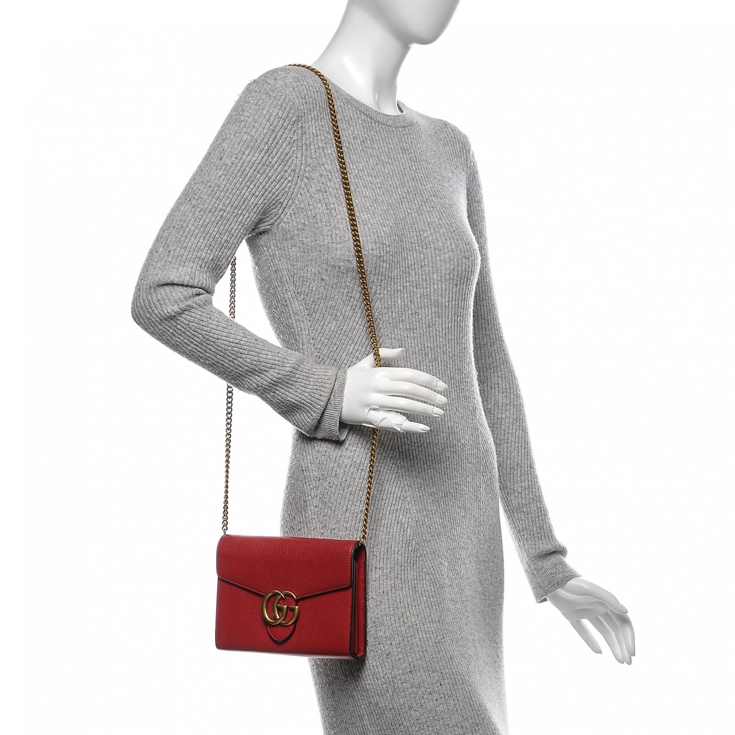 Calfskin GG Marmont Chain Wallet Vulcanic Red