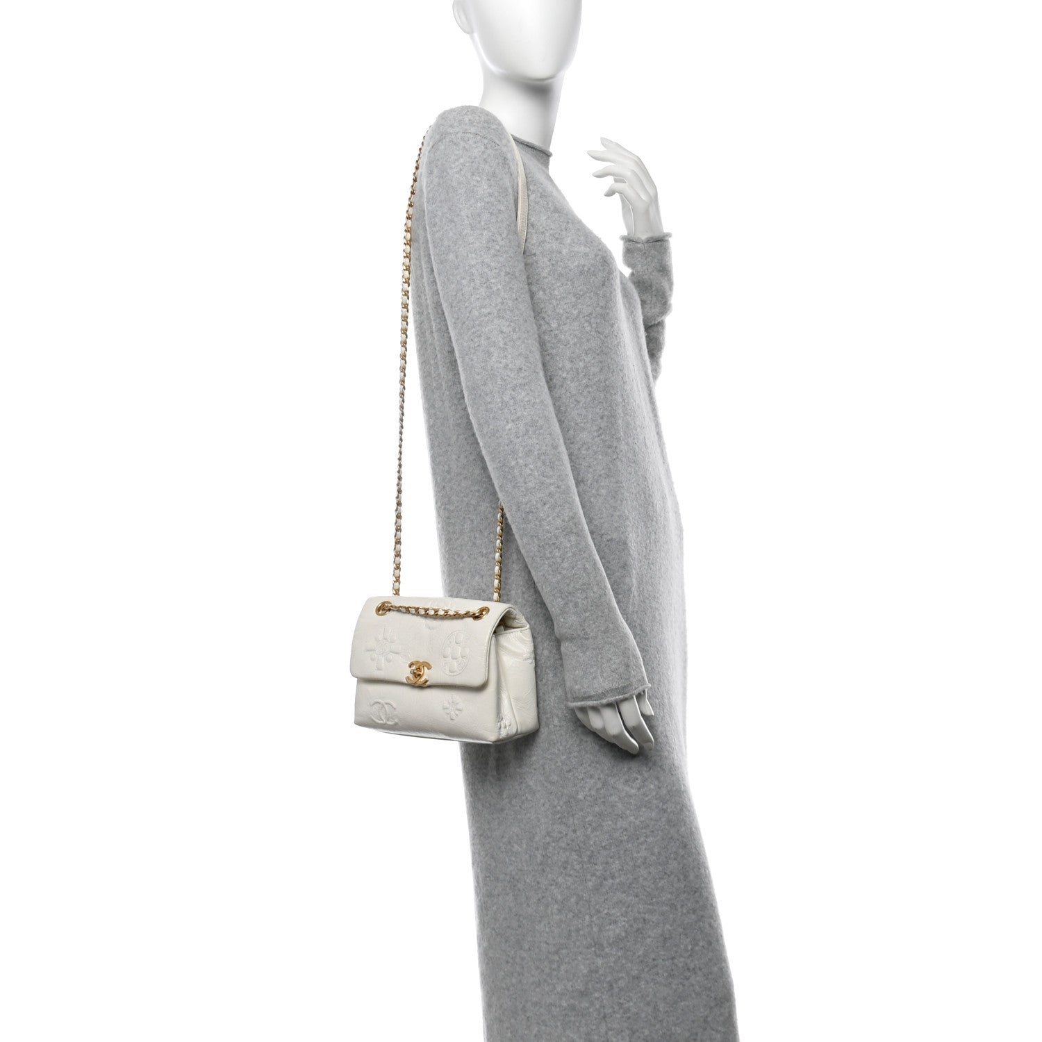 Chanel Crumbled Calfskin Embossed Flap White 2 of 13
