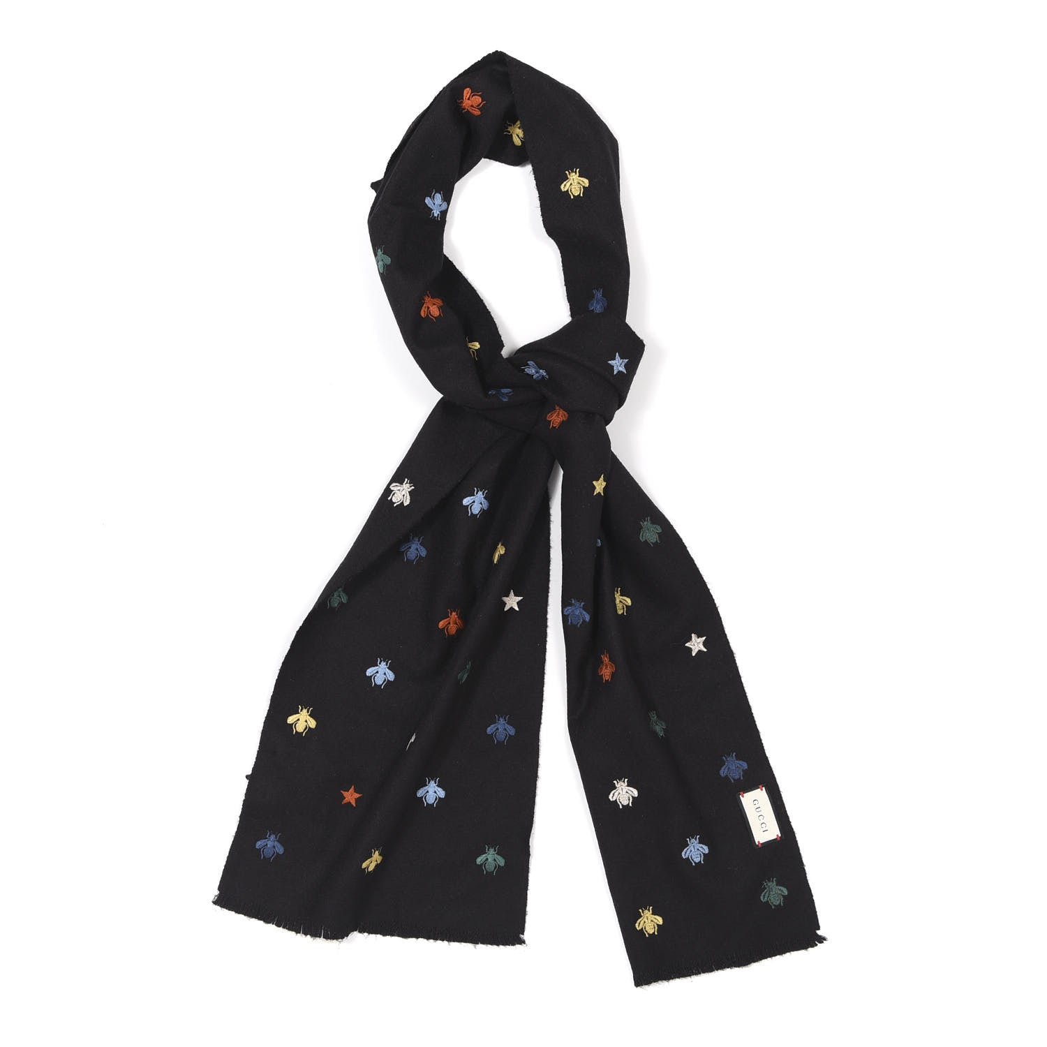 Gucci Silk Cashmere Bee Stardust Scarf Black 2 of 5