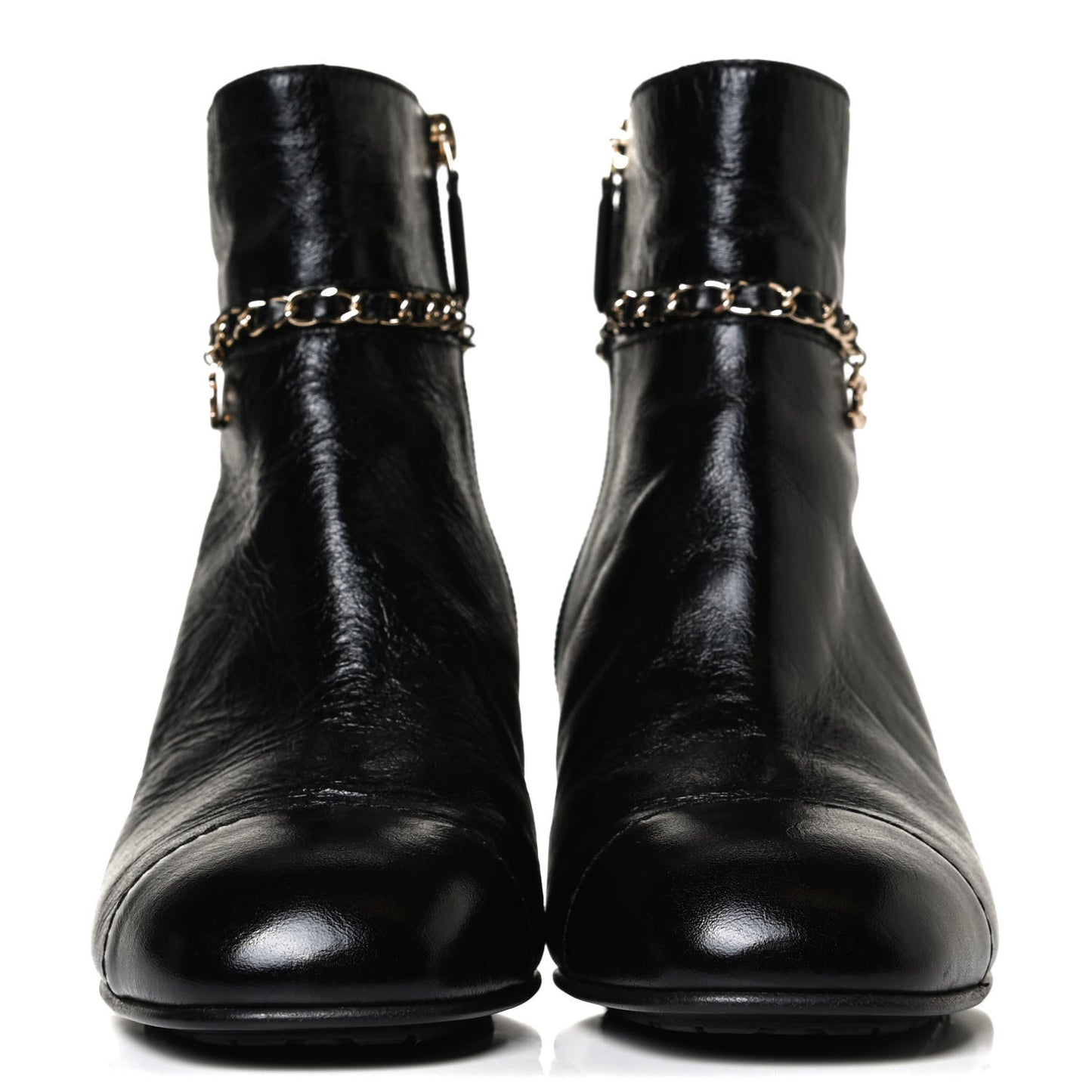 Crumpled Calfskin Cap Toe Chain Short Boots 39 Black