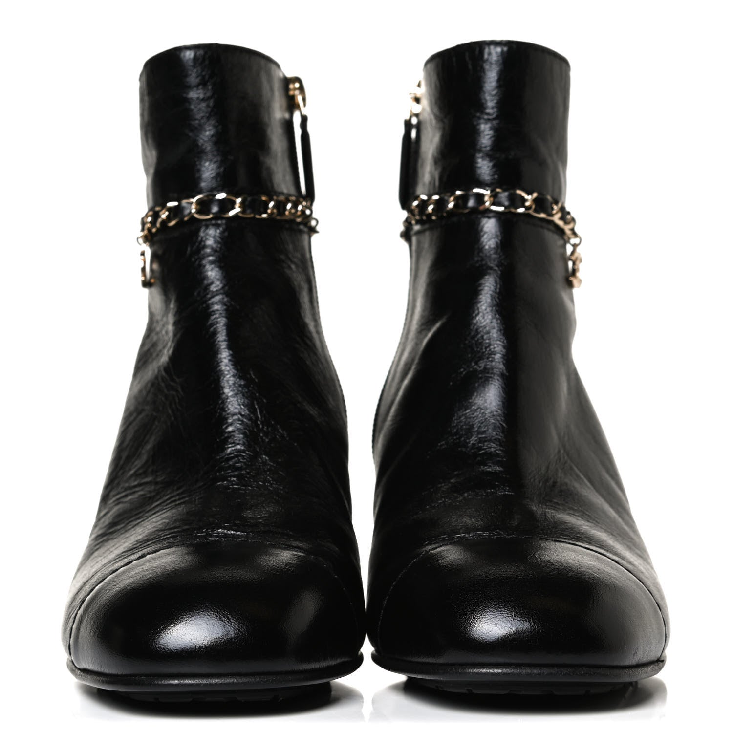 Chanel Crumpled Calfskin Cap Toe Chain Short Boots 39 Black 2 of 11
