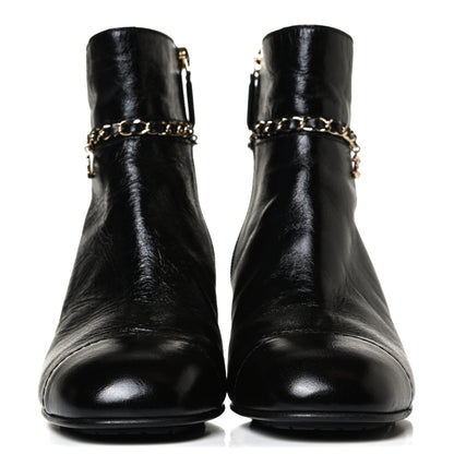 Chanel Crumpled Calfskin Cap Toe Chain Short Boots 39 Black 2 of 11