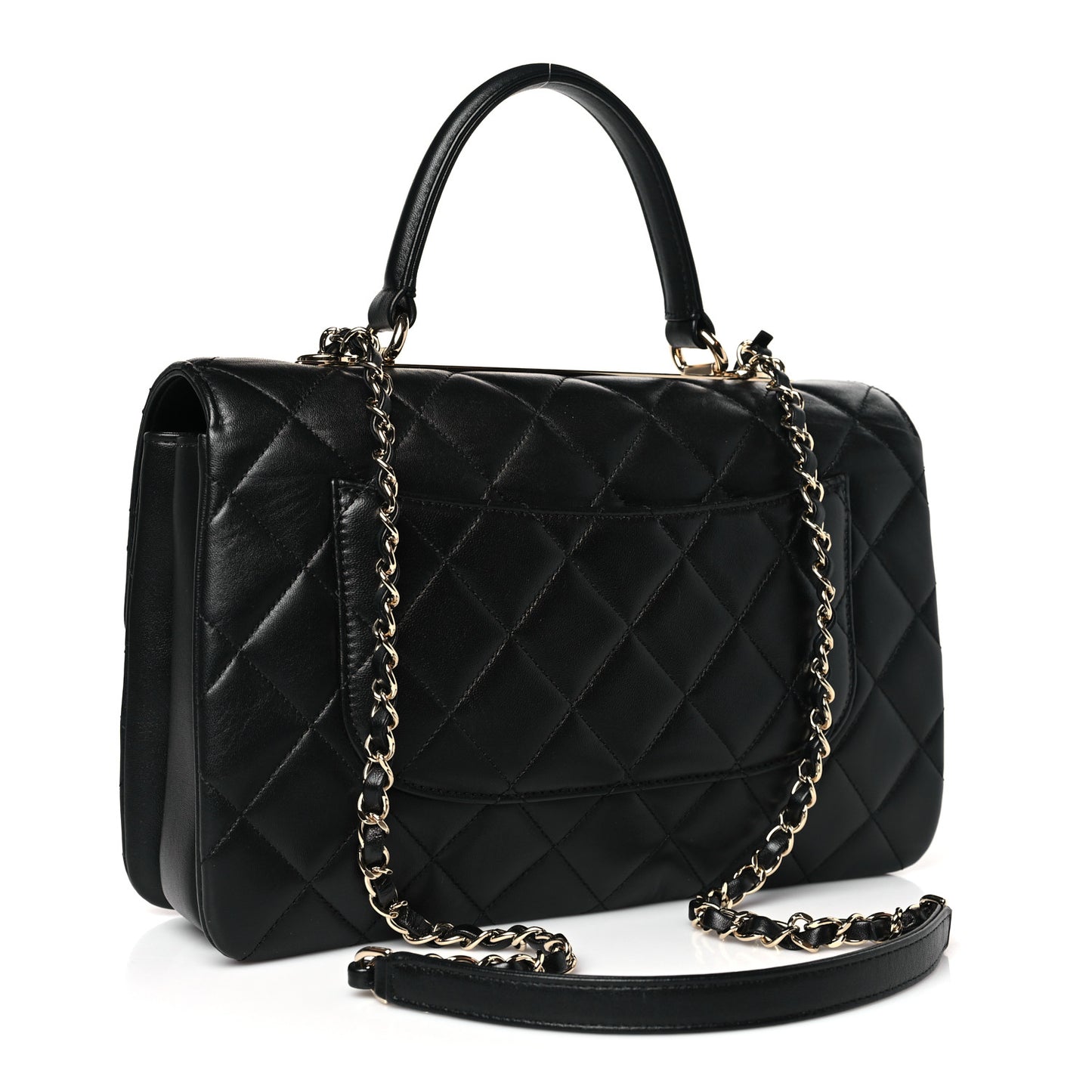 Lambskin Quilted Medium Trendy CC Flap Dual Handle Bag Black
