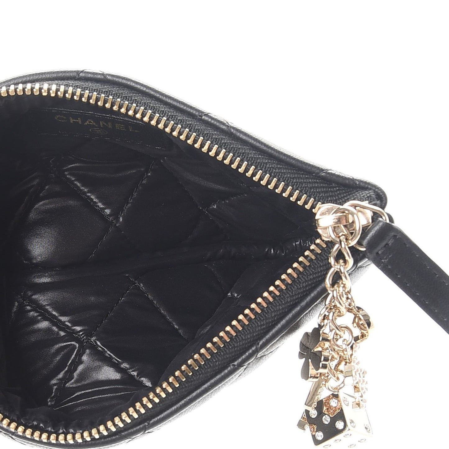 Lambskin Quilted Small Casino Cosmetic Case Black