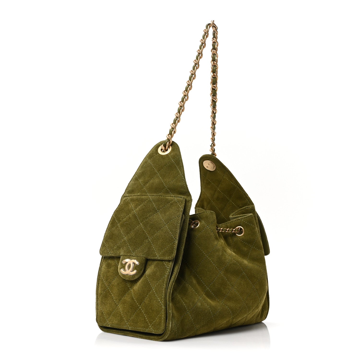 Chanel Suede Quilted Small Chanel 25 Handbag Khaki 3 of 11