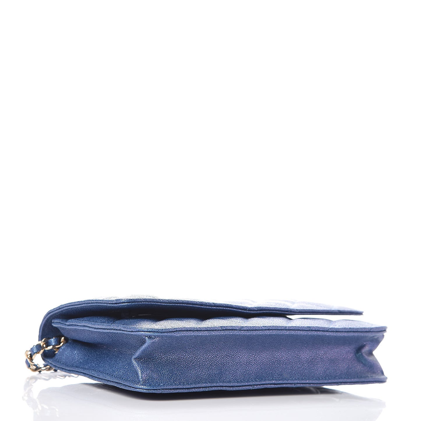Iridescent Caviar Quilted Wallet On Chain WOC Dark Blue