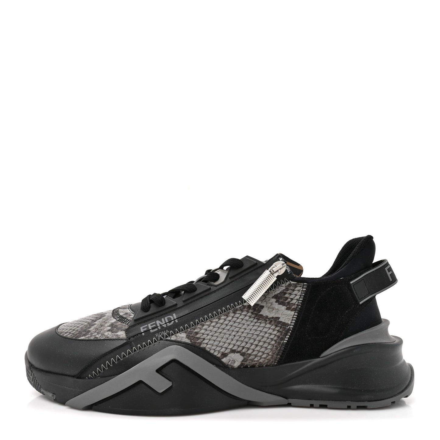 Calfskin Suede Snakeskin Mens Fendi Flow Low Top Sneakers 12 Asfalto Black Tabacco