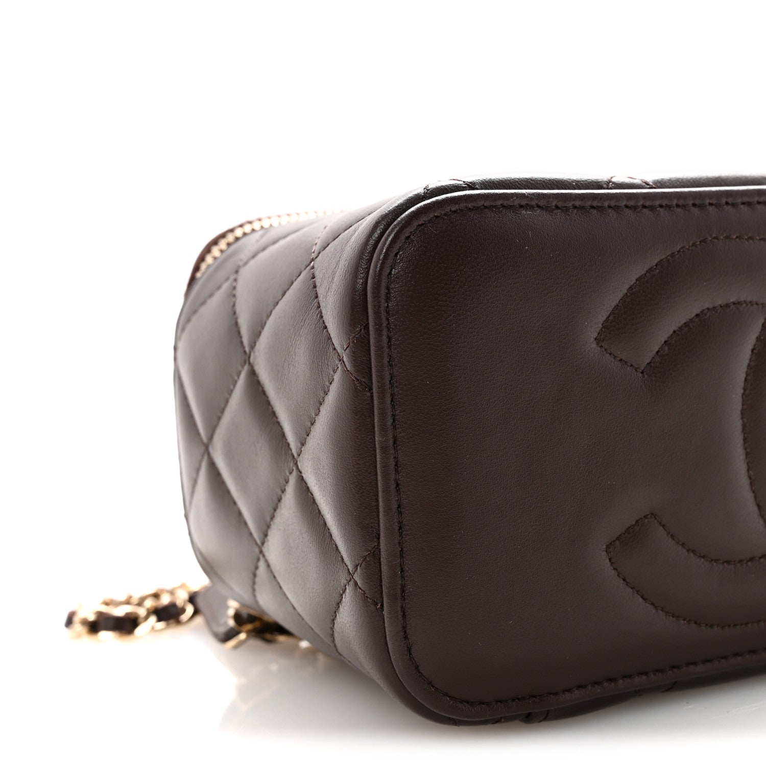 Chanel Lambskin Quilted Small Top Handle Vanity Case With Chain Dark Brown 9 of 10