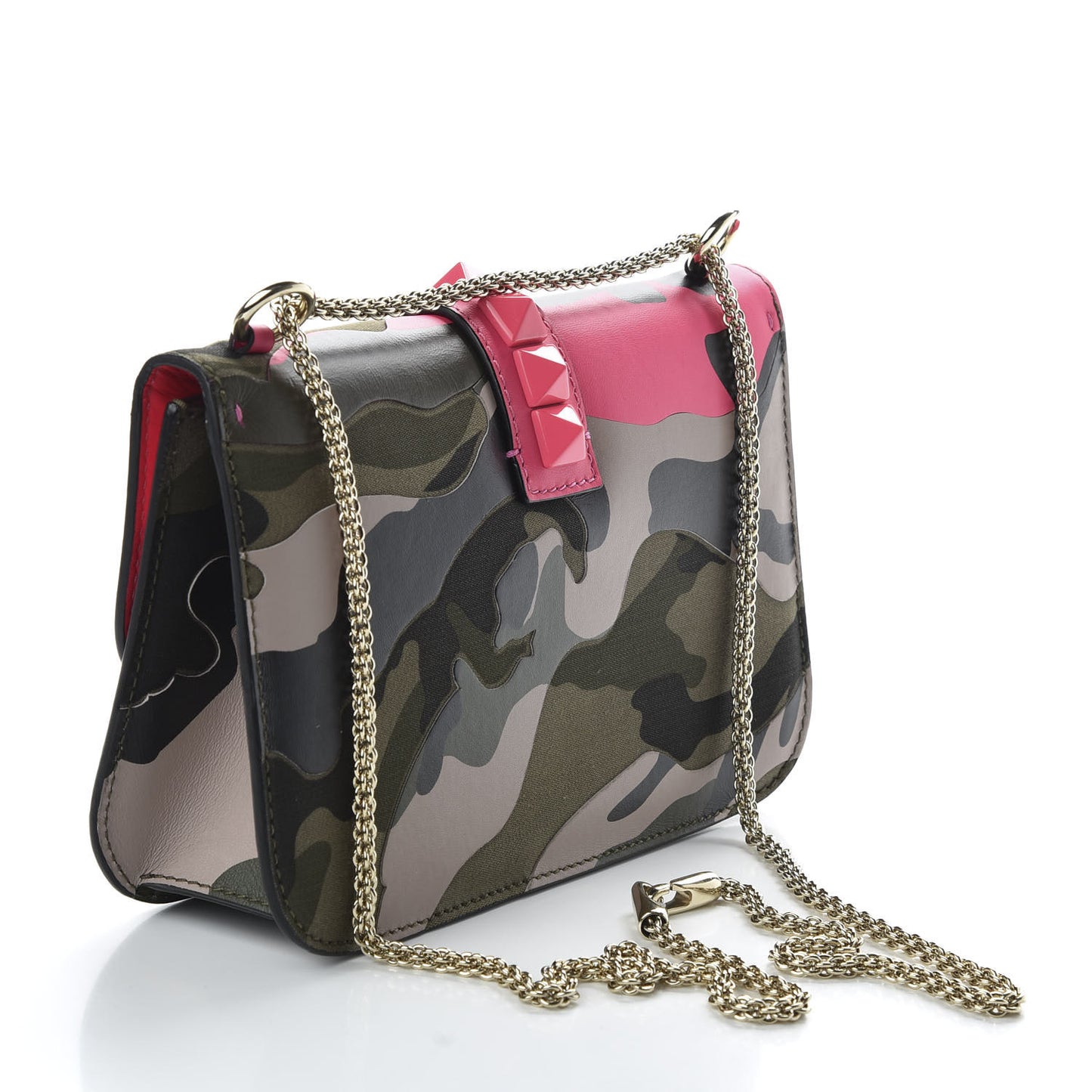 Nappa Canvas Camouflage Medium Glam Lock Rockstud Flap Fuxia Fluo