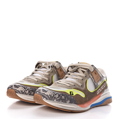 Gucci Suede Calfskin Tejus Printed Womens Ultrapace Sneakers 40 Natural Ardesia Neon Yellow 3 of 10
