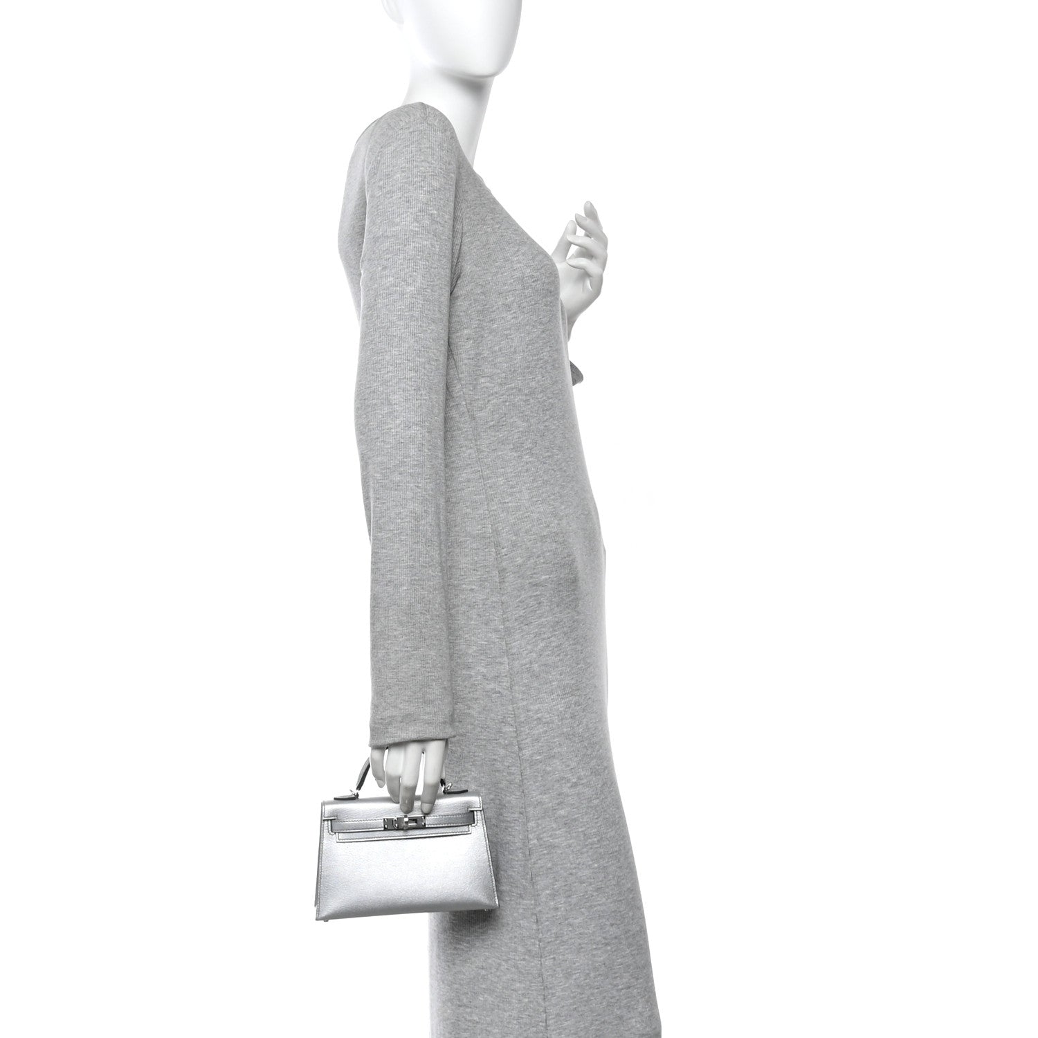Hermes Metallic Chevre Chamkilight Mini Kelly Sellier 20 Argent 2 of 11