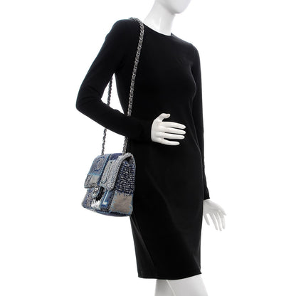 Chanel Denim Tweed Patchwork Jumbo Single Flap Blue 2 of 14