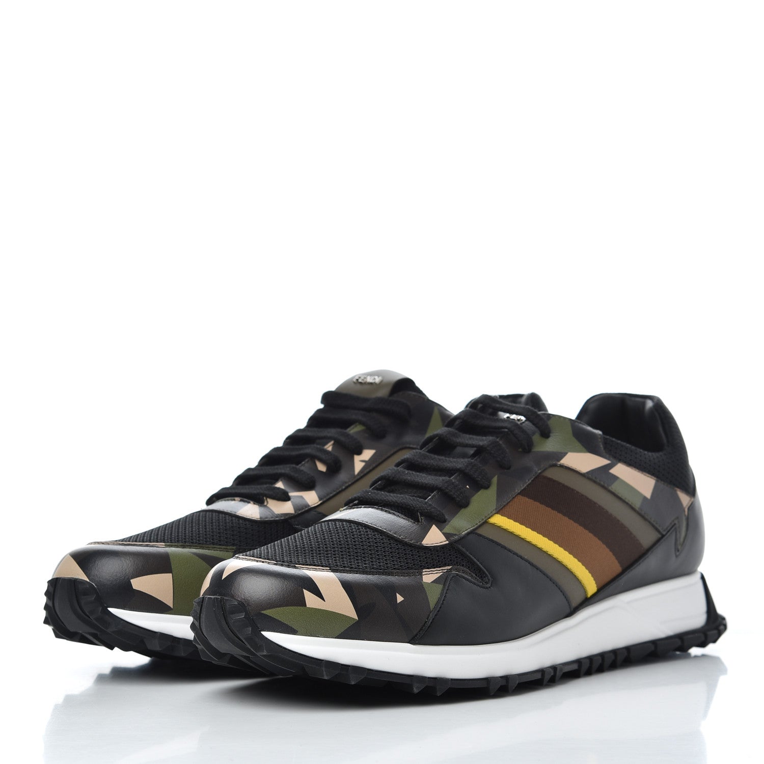 Fendi Calfskin Nylon Mens Camo Bugs Sneakers 11 Military Black Multicolor 3 of 9
