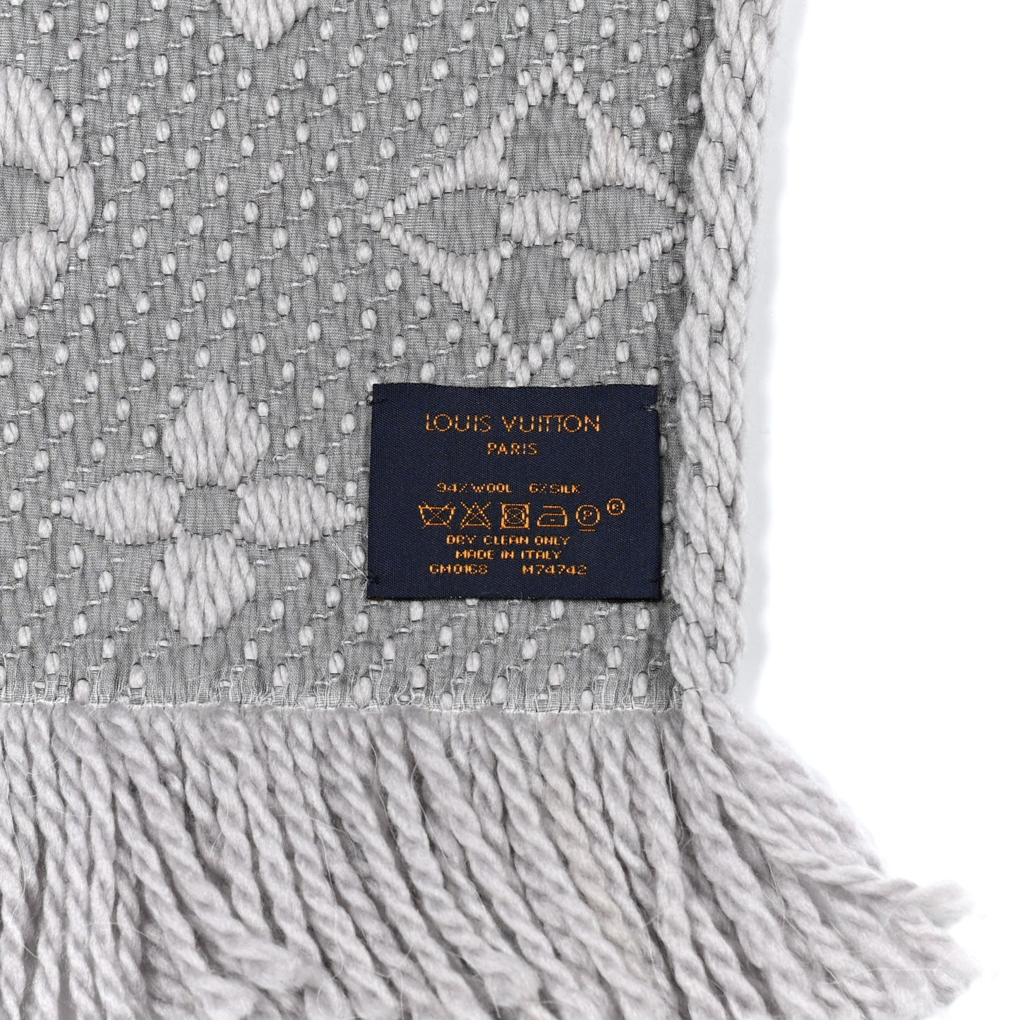 Wool Silk Logomania Scarf Pearl Grey