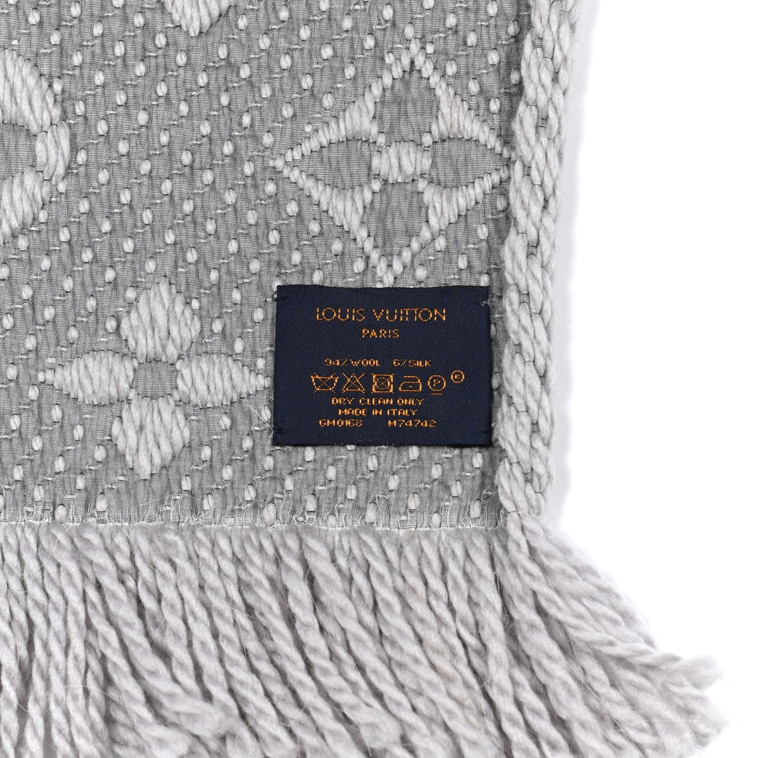 Louis Vuitton Wool Silk Logomania Scarf Pearl Grey 4 of 5
