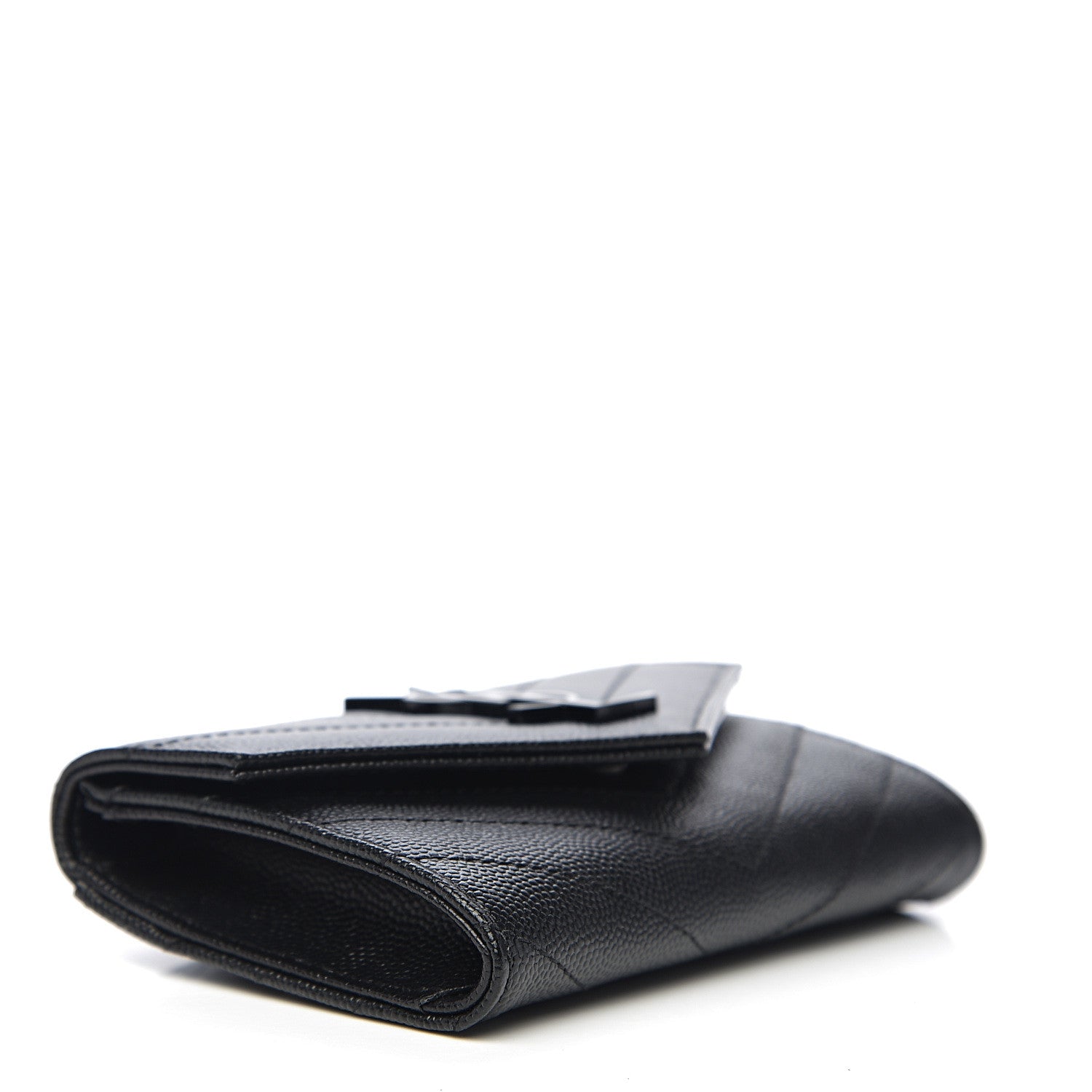 Saint Laurent Grain De Poudre Matelasse Chevron Small Monogram Envelope Wallet Black 3 of 7