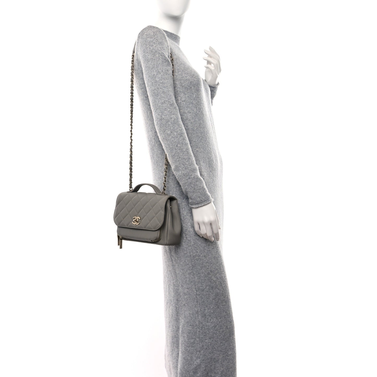 Caviar Quilted Medium Business Affinity Flap Grey