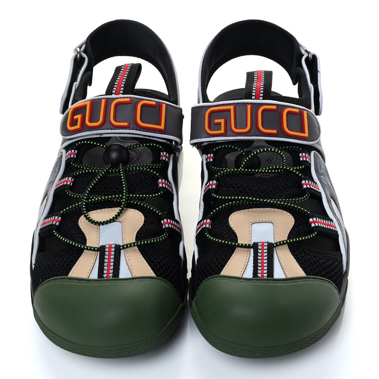 Gucci Mesh Fabric Mens Tinsel Sport Sandals 11 Black Silver Green 6 of 13