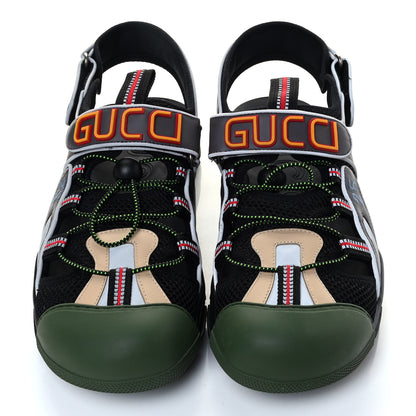 Gucci Mesh Fabric Mens Tinsel Sport Sandals 11 Black Silver Green 6 of 13