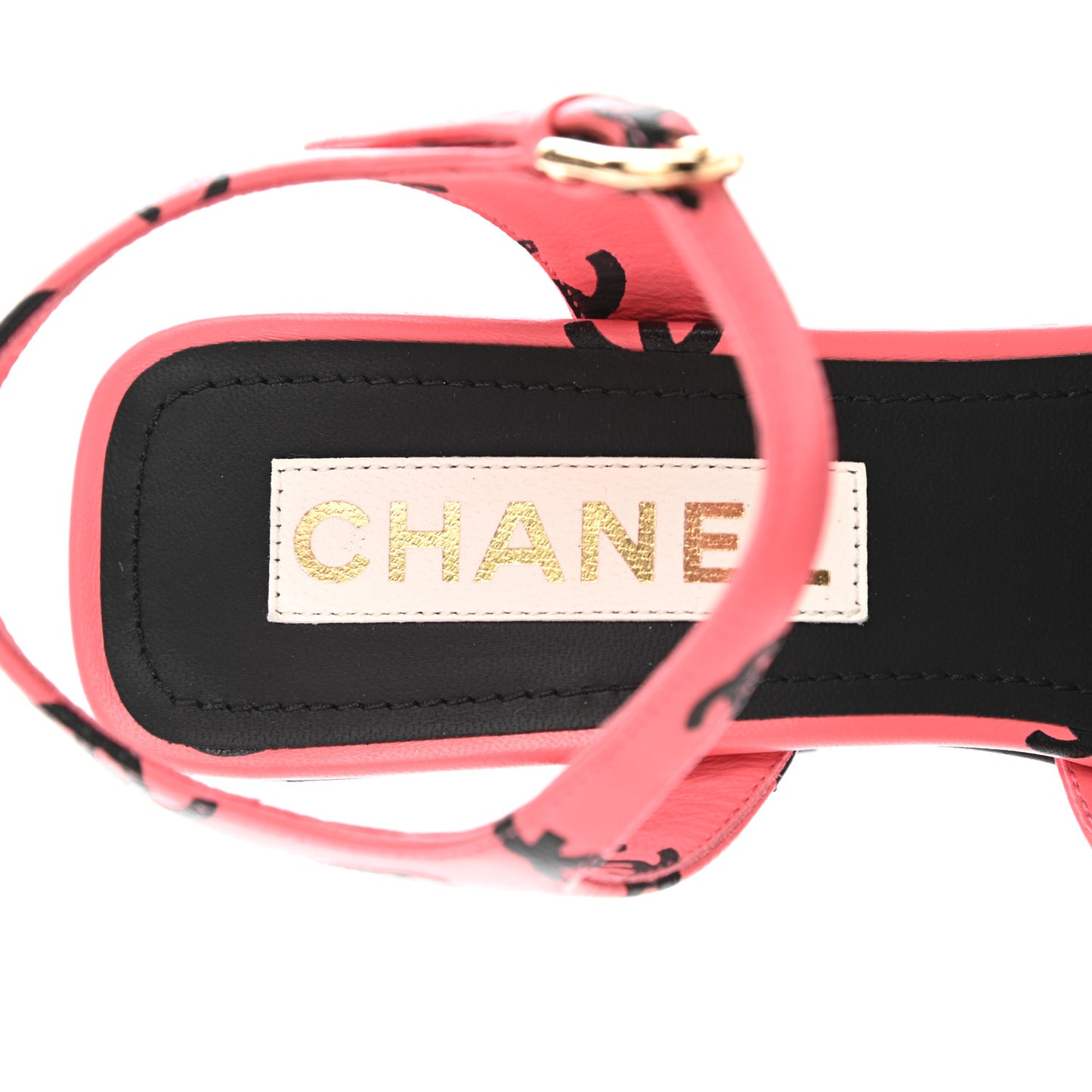 Printed Lambskin CC Sandals 38.5 Pink Black