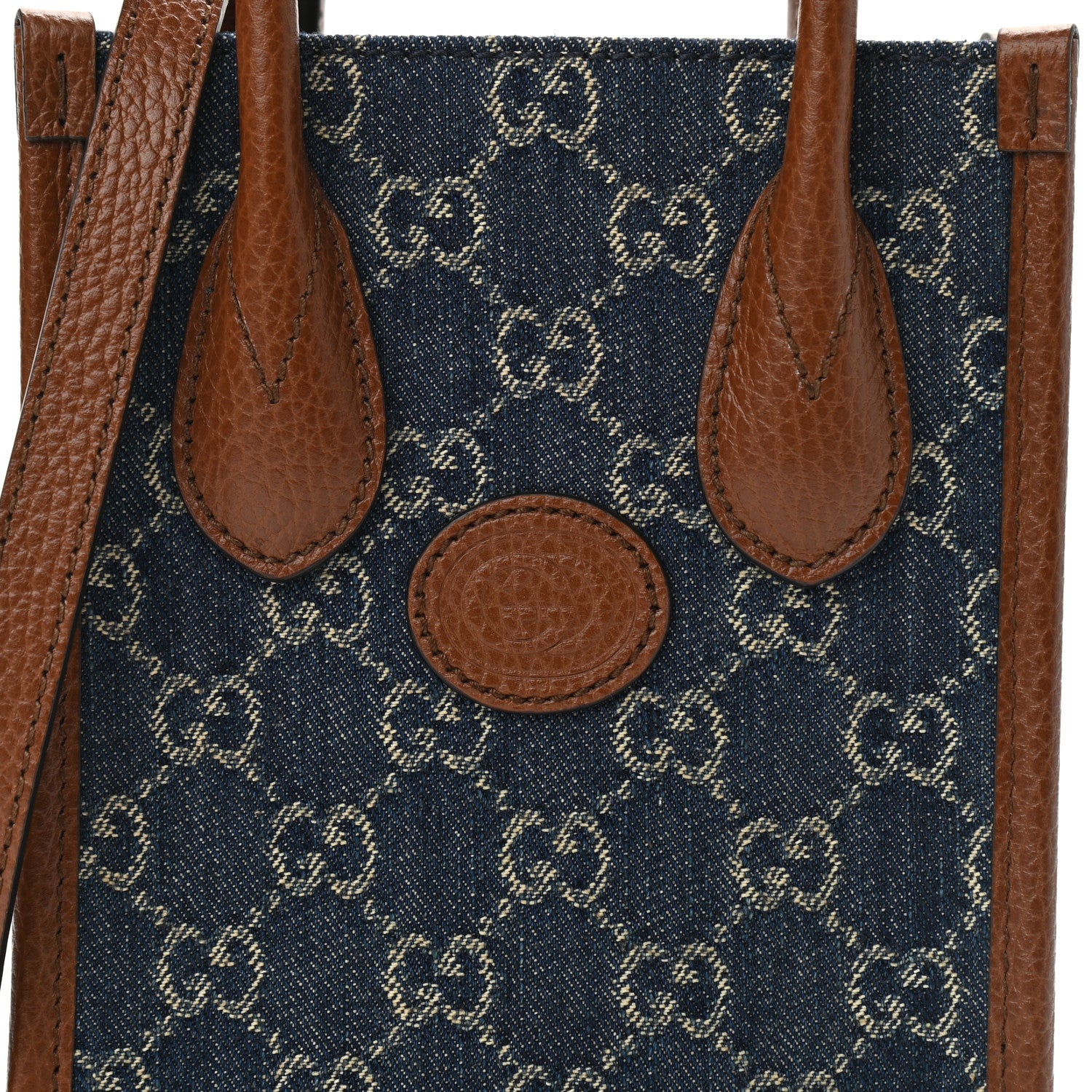 Gucci New Denim GG Monogram Dollar Calfskin Mini Retro Interlocking G Tote Bag Blue Tea Cuir Epilog 7 of 10