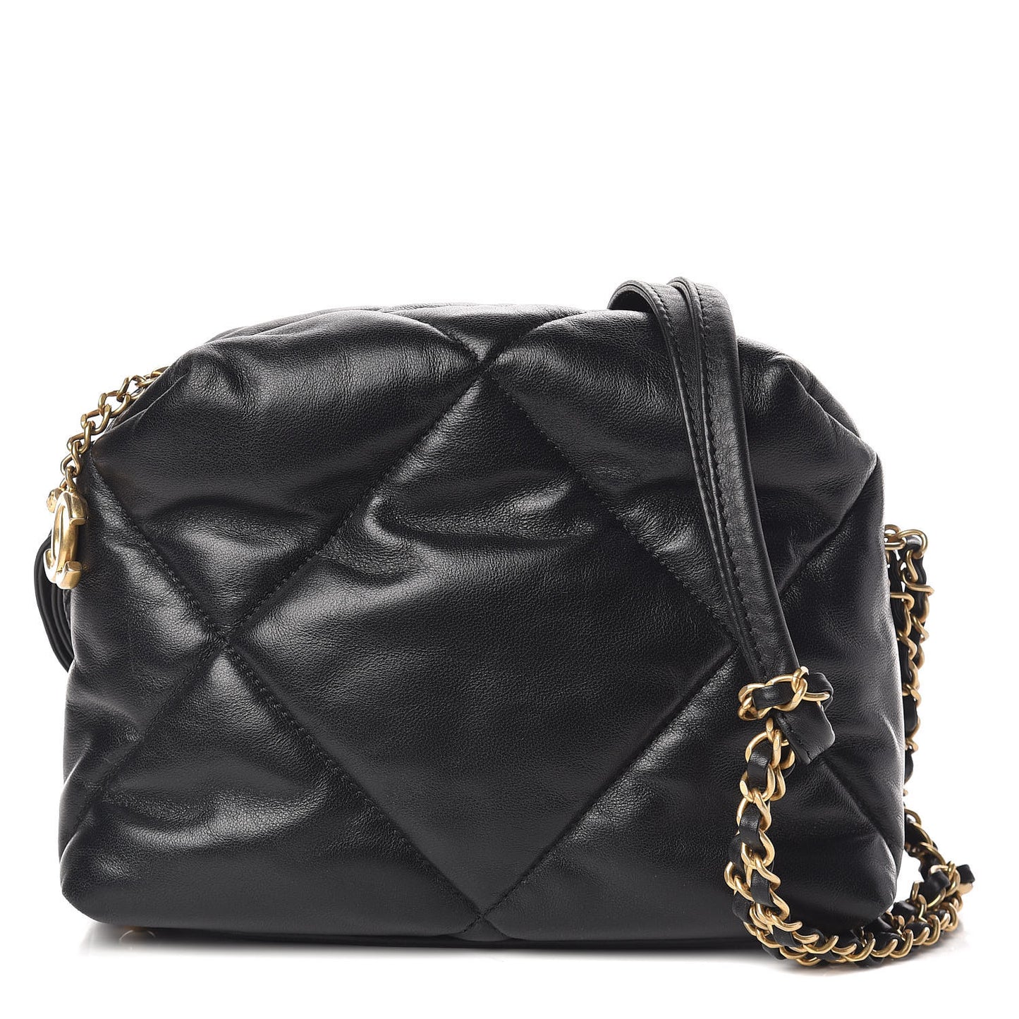 Lambskin Quilted Small Bowling Bag Black