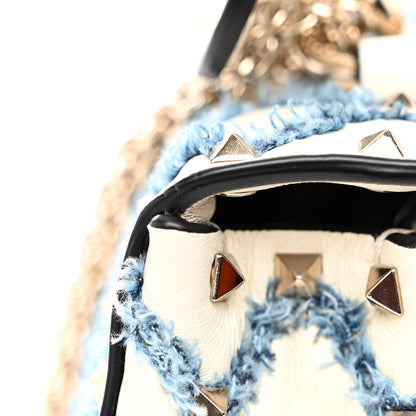 Valentino Garavani Nappa Denim Quilted Rockstud Medium Spike Shoulder Bag Ivory Blue 11 of 12