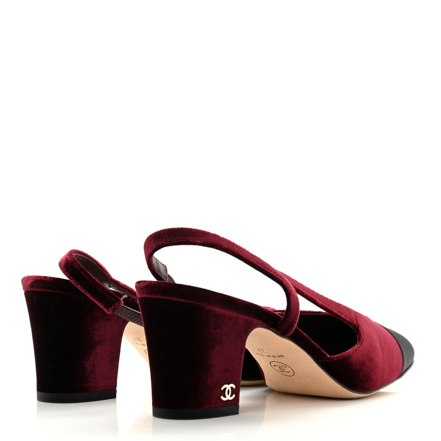 Chanel Velvet Grosgrain Cap Toe CC Slingback Pumps 37 Burgundy Black 4 of 9