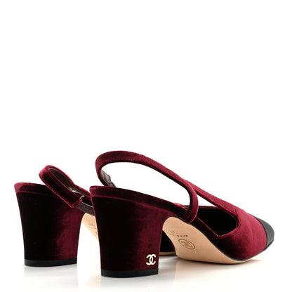 Chanel Velvet Grosgrain Cap Toe CC Slingback Pumps 37 Burgundy Black 4 of 9