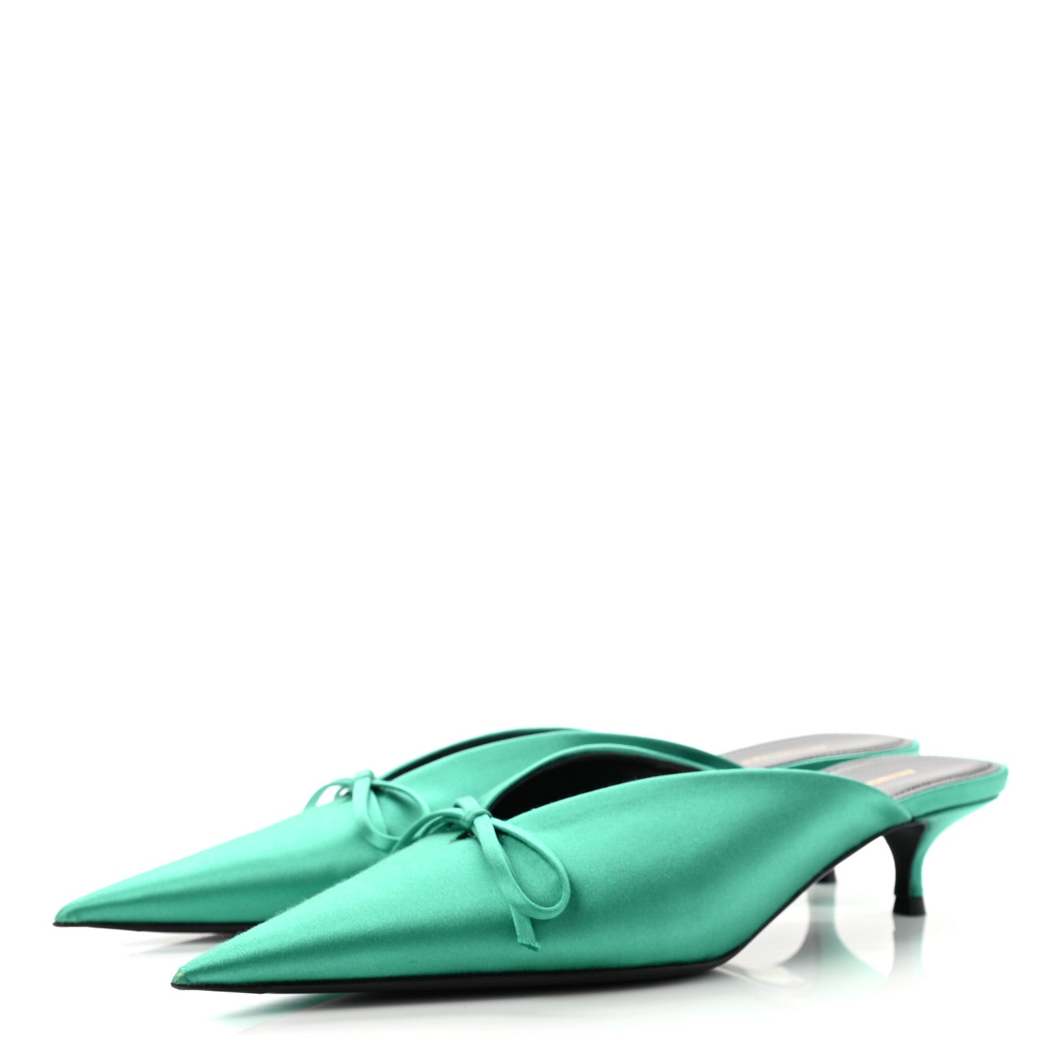 Balenciaga Satin Pointed Toe Knife 40mm Mules 38 Vert Emeraude 3 of 10
