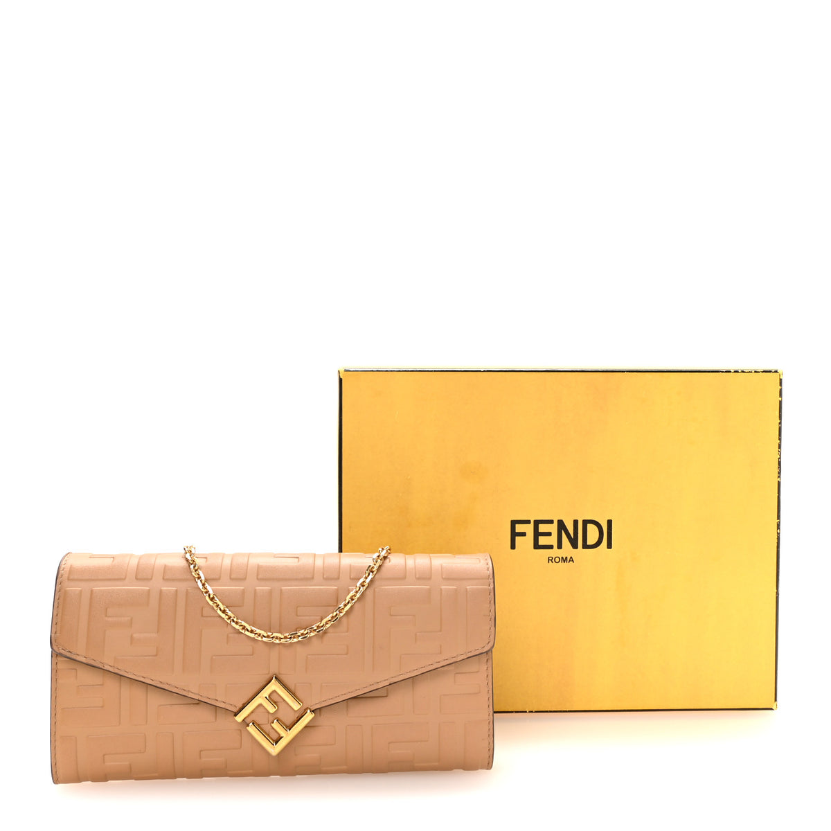 Nappa Matisse FF Embossed Continental Wallet On Chain Miele Scuro