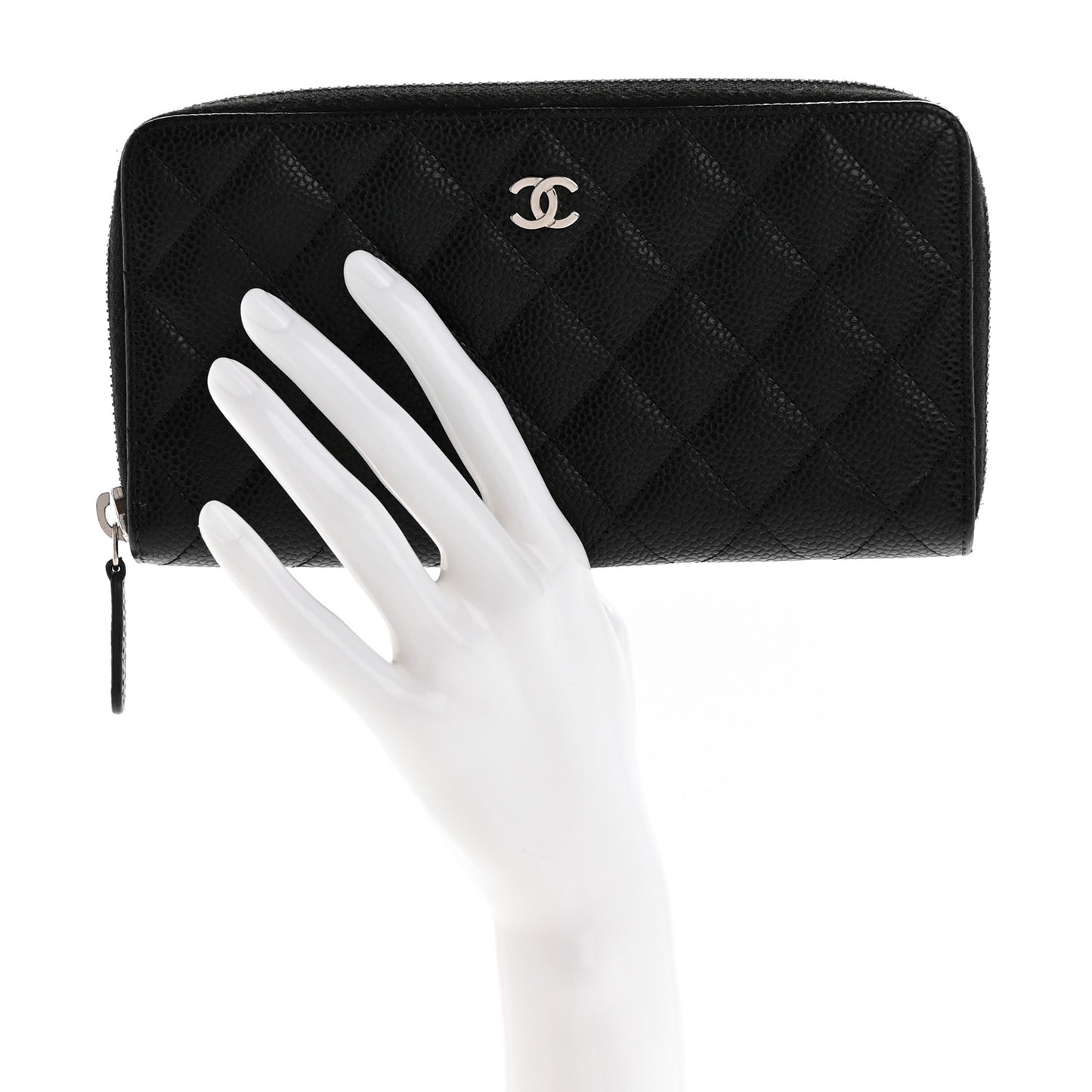 Caviar Quilted Large Gusset Zip Around Wallet Black