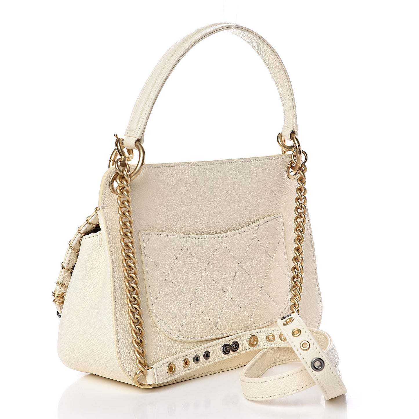 Caviar Quilted Grommet Embellished Small Piercing Chic Flap Bag Ivory
