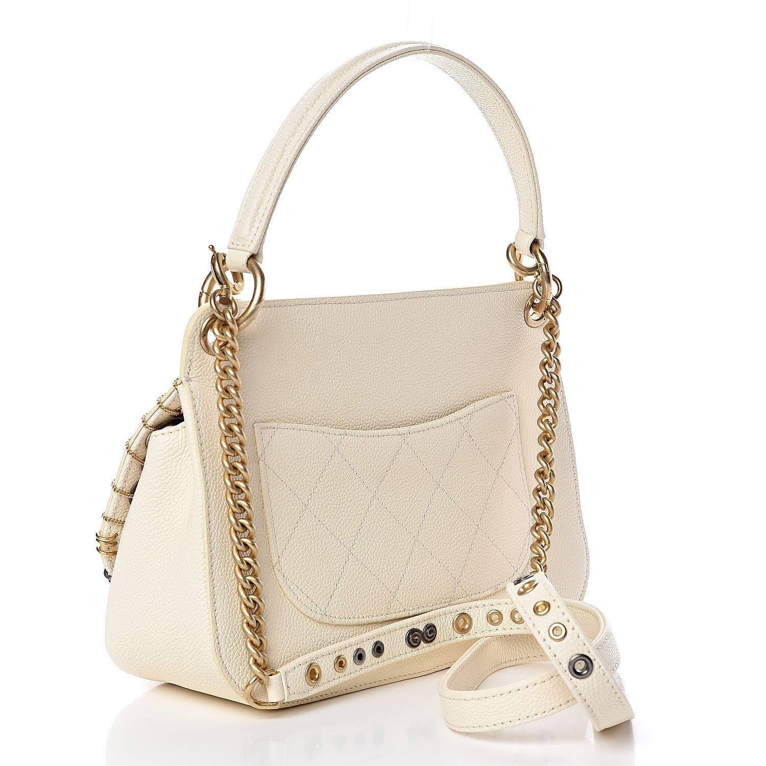 Chanel Caviar Quilted Grommet Embellished Small Piercing Chic Flap Bag Ivory 3 of 12
