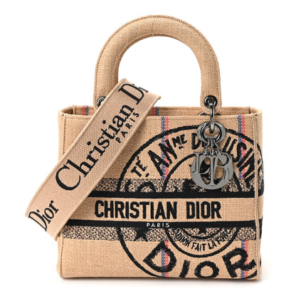 Christian Dior Canvas Jute Embroidered Medium Lady D-Lite Beige Multicolor 1 of 10
