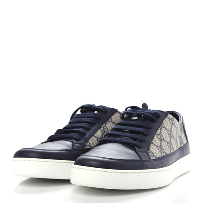 Gucci GG Supreme Monogram Calfskin Mens Low Top Sneakers 8.5 Blue Beige 3 of 11