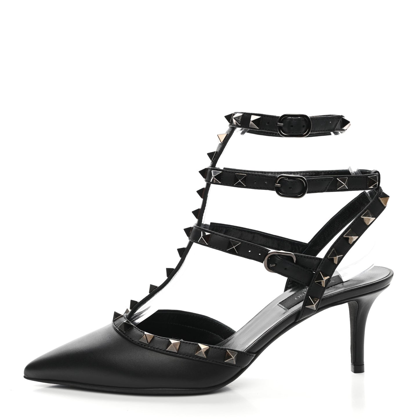 Calfskin Nappa Rockstud Ankle Strap 65mm Pumps 37.5 Black