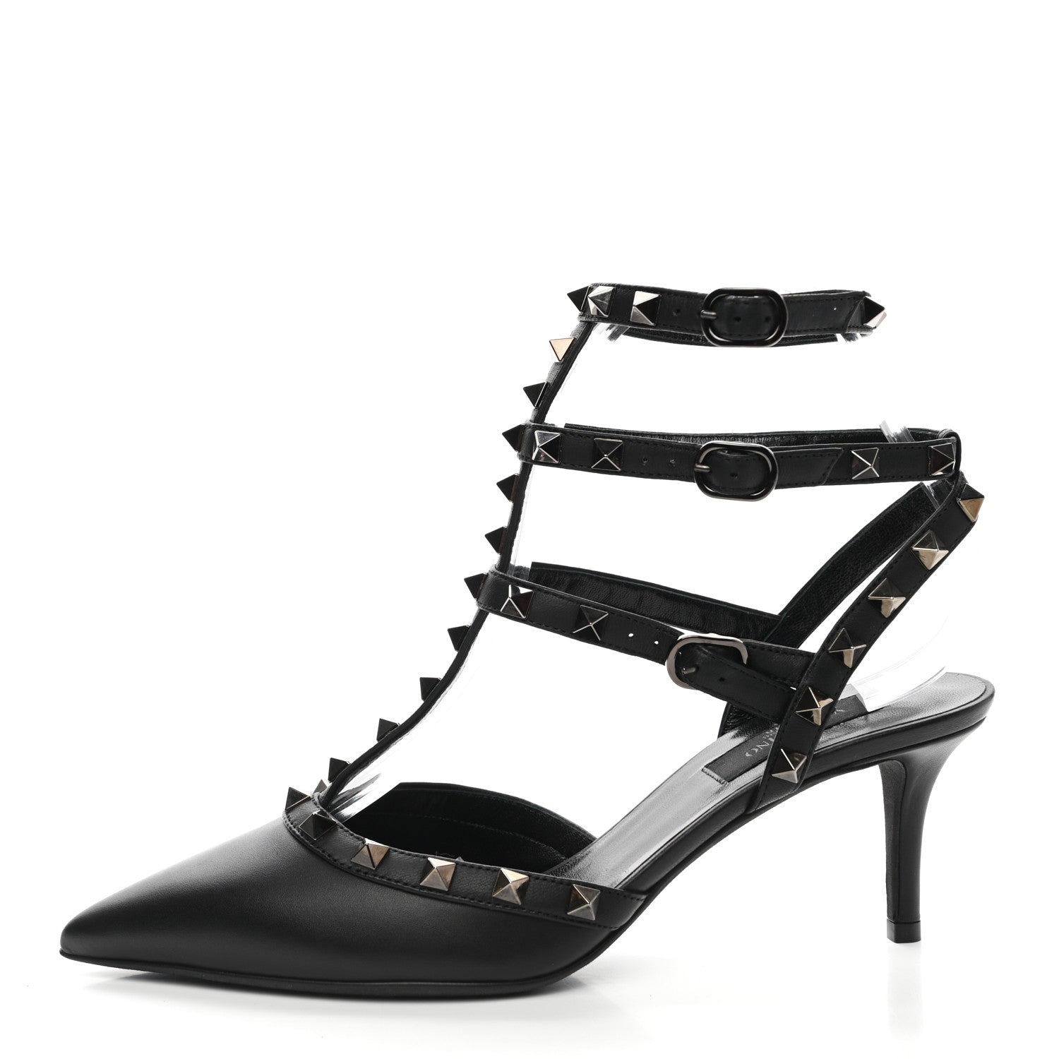 Valentino Garavani Calfskin Nappa Rockstud Ankle Strap 65mm Pumps 37.5 Black 1 of 8
