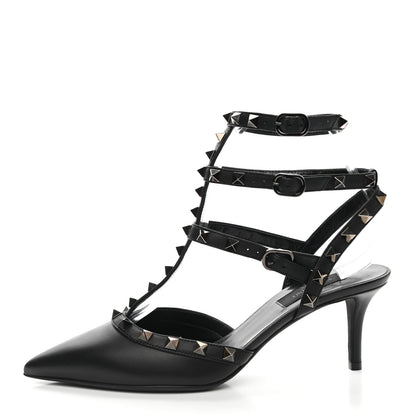 Valentino Garavani Calfskin Nappa Rockstud Ankle Strap 65mm Pumps 37.5 Black 1 of 8