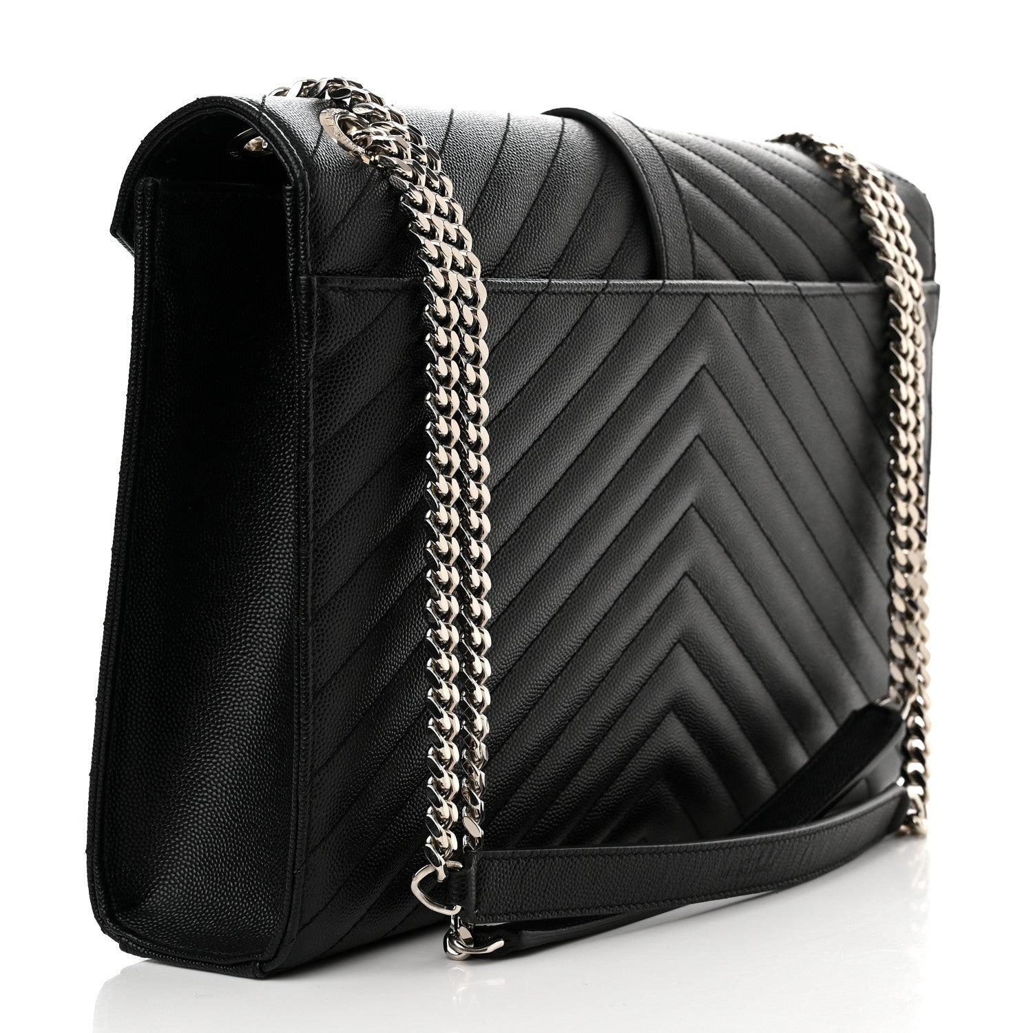 Saint Laurent Grain De Poudre Matelasse Chevron Large Monogram Satchel Black 3 of 9