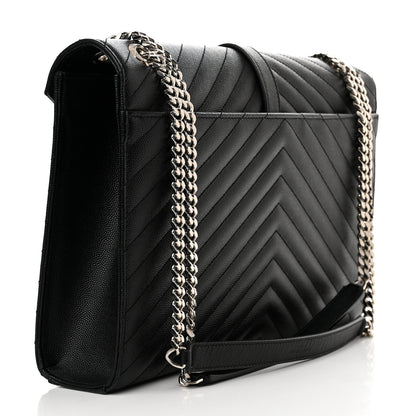 Saint Laurent Grain De Poudre Matelasse Chevron Large Monogram Satchel Black 3 of 9