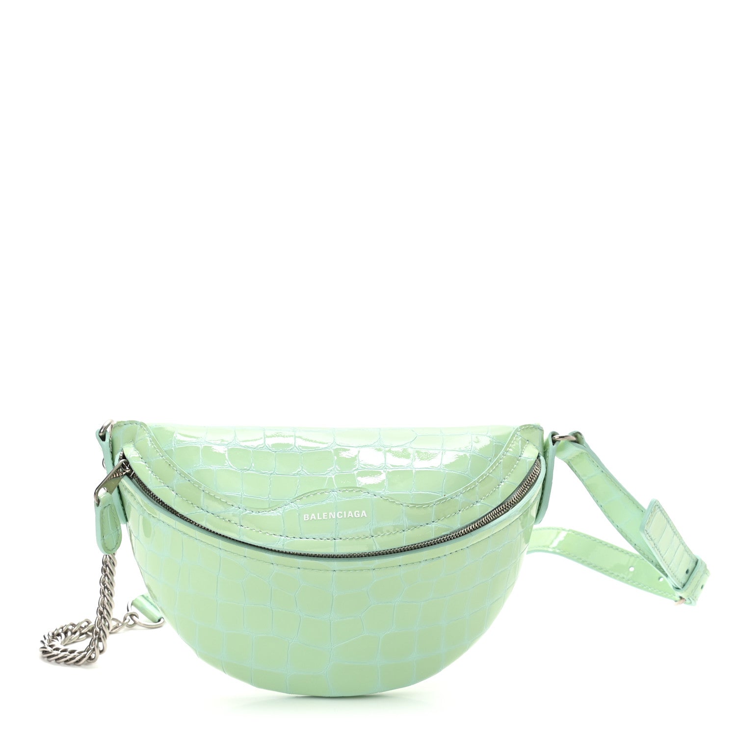 Balenciaga Shiny Calfskin Crocodile Embossed XXS Souvenir Belt Bag Green 1 of 10