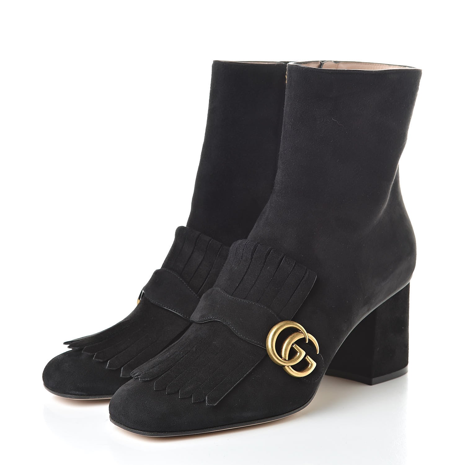 Gucci Kid Scamosciato GG Marmont Fringe 75mm Ankle Boots 41 Black 3 of 12