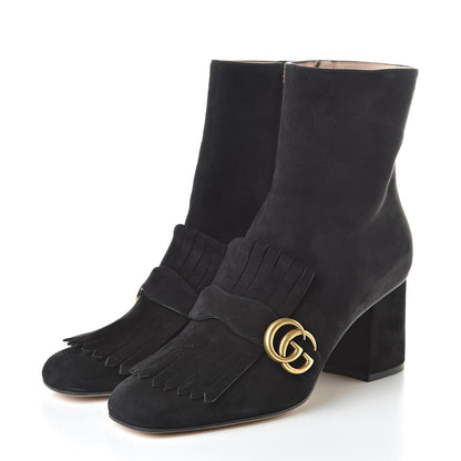 Gucci Kid Scamosciato GG Marmont Fringe 75mm Ankle Boots 41 Black 3 of 12