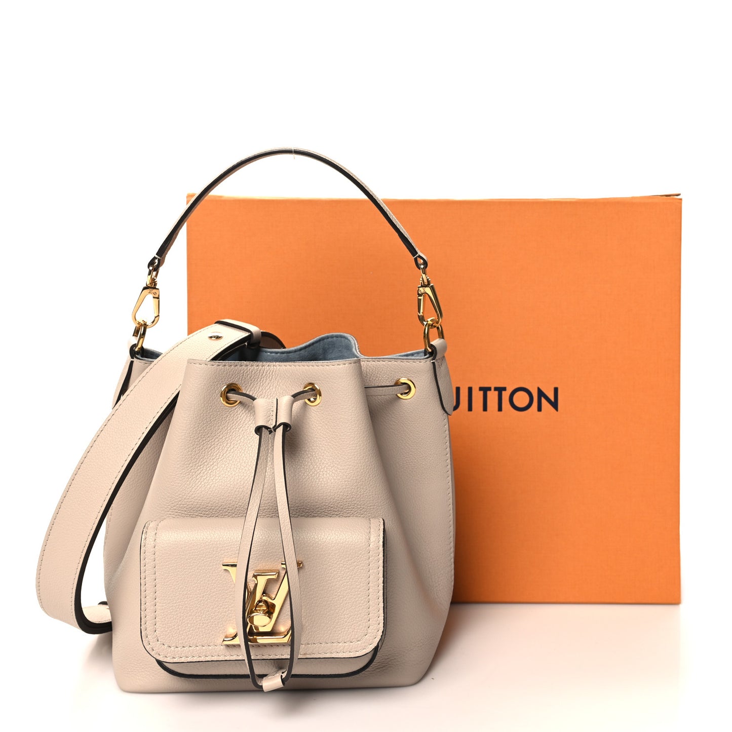 Calfskin Lockme Bucket MM Greige