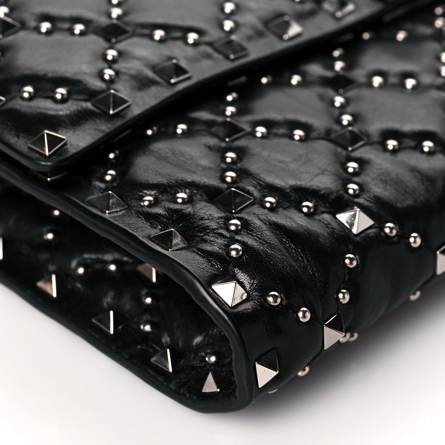 Lambskin Rockstud Spike Wallet on Chain Black