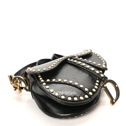 Christian Dior Crinkled Patent Lambskin Studded Saddle Bag With Strap Black 4 of 10