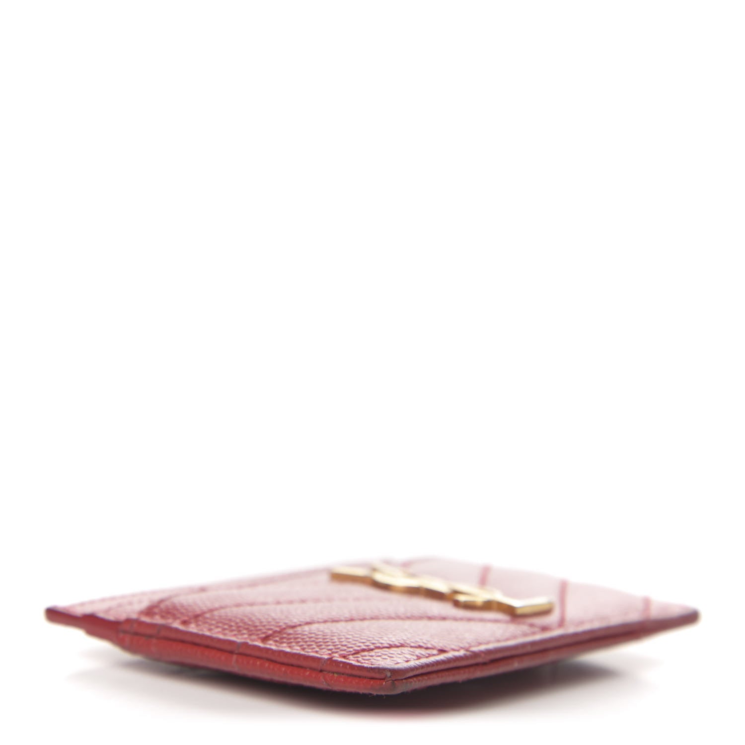 Saint Laurent Grain De Poudre Matelasse Chevron Monogram Credit Card Case New Red 4 of 10